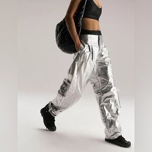 New! FP movement by free people Mesmerize Me Shine Pants silver size small